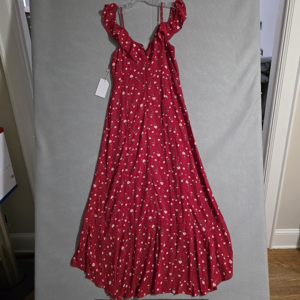 NWT If By Sea Anthropologie Red Floral Off The Shoulder Maxi Dress Size Medium - Picture 8 of 10